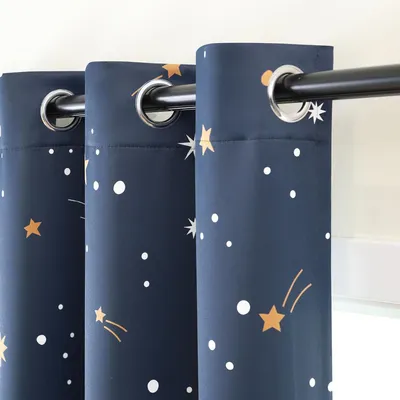 Obrázok produktu pre Zatemňovacie závesy 160 cm, 2 ks, tmavomodrá, hviezdna obloha, pre detskú izbu