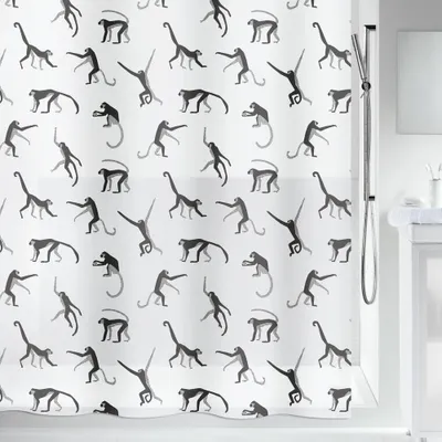 Produktbild von Spirella Anti-Schimmel Duschvorhang - Anti-Bakteriell, waschbar, wasserdicht - Peva, „Affe“ 180x200cm Weiß