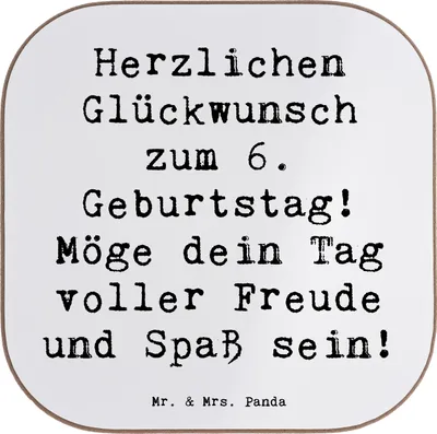 Produktbild von Mr. & Mrs. Panda Untersetzer für Gläser Spruch 6. Geburtstag Freude - Weiß - Geschenk, Coaster, Abenteuer, Alter, bieruntersetzer, Tischuntersetzer, Geburtstagsfeier