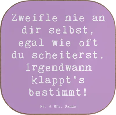 Produktbild von Mr. & Mrs. Panda Untersetzer für Gläser Spruch Glaube an sich selbst - Lavendeltraum - Geschenk, Stimmungen, Erfüllung, Tischuntersetzer, Tassenuntersetzer, Gefühl, Zitat