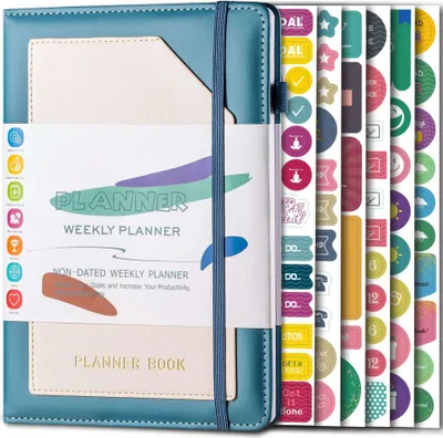 Produktbild von A5 Schüler Notizbuch, Leder Tagebuch, Schulplaner, Schülerkalender, 6 Farben, Lernheft, Studiennotizbuch, Schülerschrein