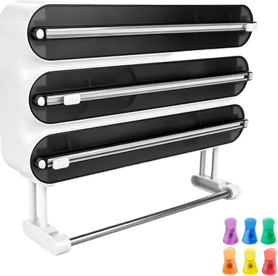 Produktbild von Küchenrollenhalter 4-in-1, mit Schneider, Wandmontage, ABS, schwarz, für Küche