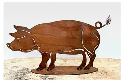 Produktbild von Deko Schwein Pokie, Gartenfigur und -skulptur aus Edelrost Metall
