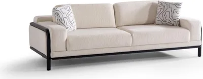 Immagine prodotto di Moderno divano a 3 posti in tessuto beige con struttura in legno