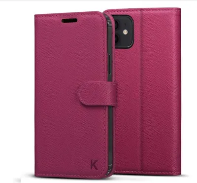 Image de Coque Apple iPhone 12 Mini violette avec rabat, cuir synthétique rigide
