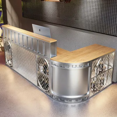 Image de Comptoir d'accueil commercial, comptoir de caisse et d'accueil, bar d'angle 2 en 1, façade 100×50×110 cm, côté 100×50×80 cm, argent【YTZJ455】
