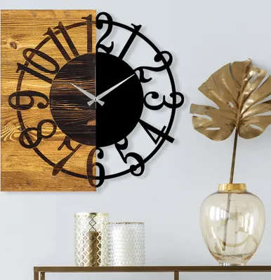 Produktbild von Opviq, Wooden Clock 1, Wanduhren, Nussbaum, Metall, 58 x 58 x 3 cm