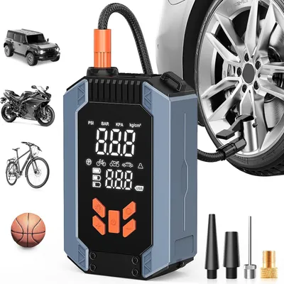 Produktbild von Tragbarer Luftkompressor, 4 Modi, 150 PSI, wiederaufladbarer Reifenfüller mit LCD-Bildschirm und USB-C-Anschluss