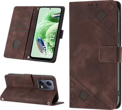 Produktbild von Hülle für Xiaomi Poco X5 /Redmi Note 12 5G Prägung Flip Leder Brieftasche Schutzhülle mit Ständer Braun