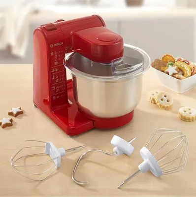 Produktbild von Bosch MUM44R1 Küchenmaschine 500W, 3,9L Edelstahl, 3D Rührsystem, weiß