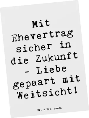 Produktbild von Mr. & Mrs. Panda Postkarte Spruch Ehevertrag Zukunft - Weiß - Geschenk, Liebe, Grußkarte, Heirat, Glück, Fotokarte, Vertrauen, Hochzeit, Geschenke, Heiraten, Postkarten