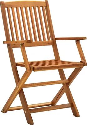 A wooden folding chair against a white background.