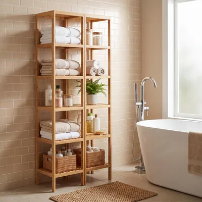 Produktbild von SONGMICS Bambusregal mit 6 Ebenen, Küchenregal, Standregal für Wohnzimmer, Bad, Flur, 33 x 33 x 178,5 cm, beige