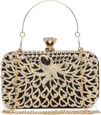 Produktbild von Miss Lulu Damen Clutch Tasche Schwarz Abendhandtasche mit Kette