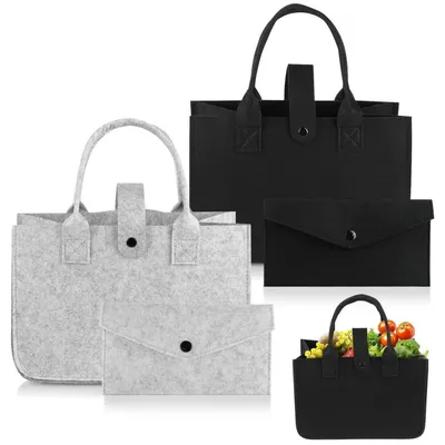 Immagine prodotto di Set di 4 borse in feltro, 2 grandi e 2 piccole, pieghevoli, nere e grigie, dimensioni 30x20x16,5 cm