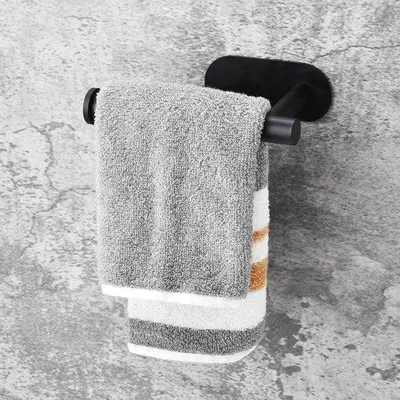 Produktbild von Handtuchhalter aus schwarzem Edelstahl ohne Bohren - Küchenhandtuchhalter 16 cm