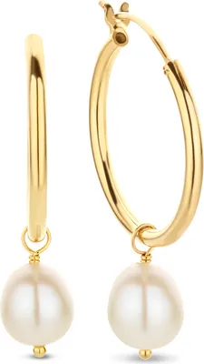 Produktbild von New Bling 9NB-0787 Silberohrringe mit Anhänger - Damen - Perle - 10 x 9 mm Durchmesser - Ohrringe - 25 x 2 mm - Silber - vergoldet (vergoldet/Gold auf Silber)
