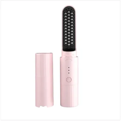Image de INF Brosse portable sans fil 2-en-1 pour boucler et lisser — lisseur chauffant de voyage sans câble avec 3 températures (160℃/180℃/200℃) Rose