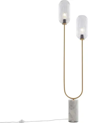 Produktbild von Art Déco Stehleuchte aus Messing mit Klarem Glas, 2 Flammig   Rid