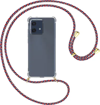 Produktbild von Handykette Backcover-Schutzhülle mit Band (Metall goldfarben) für Motorola Edge 40 Neo (XT2307-1, 6.55'') - silber/blau/rot