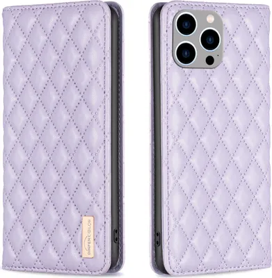 Obrázek produktu pro Kožené pouzdro na iPhone 15 Pro Max, Elegantní Flip Kožené Pouzdro s Kapsami na Karty a Stojánkem Fialová