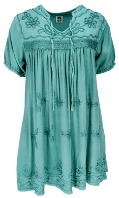 Produktbild von Bestickte Indische Boho Bluse, Sommerliche Tunika - Petrol, Damen, Blau, Viskose, Blusen & Tunikas