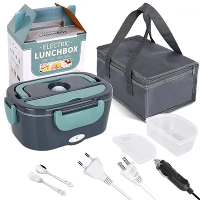 Produktbild von Elektrische beheizbare Lunchbox - 2-in-1 Bento-Box - 1,5 l - 60 W - Edelstahl - 220 V - EU-Stecker - Für Auto und Zuhause