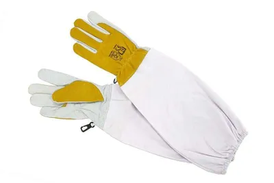 Produktbild von 4BEE Imker Lederhandschuhe mit gelben Einsätzen – weiches Leder, lange Ärmel bis zum Ellenbogen mit Bund, komfortabel & robust – Größe L / 9
