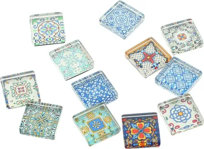 Produktbild von FRANK FLECHTWAREN Magnet Mosaik, 12er Set, Glas, Metall Maße: 2 x 2 cm