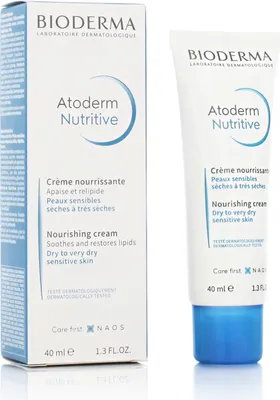 A box and a tube of Bioderma Atoderm Nutritive cream are displayed side-by-side against a white background.