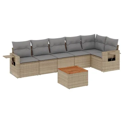 Produktbild von vidaXL 7-tlg. Garten-Sofagarnitur mit Kissen Beige Poly Rattan