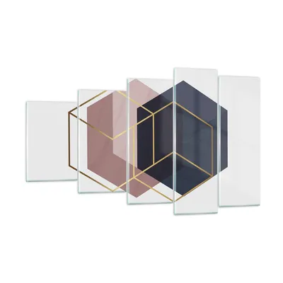 Produktbild von Bilder auf glas - 5 Teile - Sechsecke Modern Gold - 100x60cm - Glasbilder - Wandbilder - Bilder - zum Aufhängen bereit - Wanddekoration aus Glas - Glas Bilder - Wandbild auf Glas - GEG100x60-4691