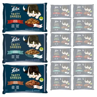 Zdjęcie produktu dla Purina Felix Tasty Shreds Mokra Karma Dla Kota Mix Smaków W Sosie 60x80g