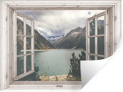 Produktbild von MuchoWow® Wandtattoo Wandsticker Wandaufkleber Aussicht - Berg - Wasser 120x90 cm Selbstklebend und Repositionierbar - Aufkleber