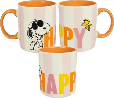 Produktbild von The Peanuts Snoopy Tasse - HAPPY Kaffeetasse Becher Kaffeebecher aus Keramik Weiß/Orange 320 ml