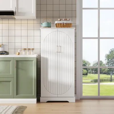 Imagen del producto de Mueble de cocina independiente - 60x35x128 cm - Blanco, con iluminación LED y puertas