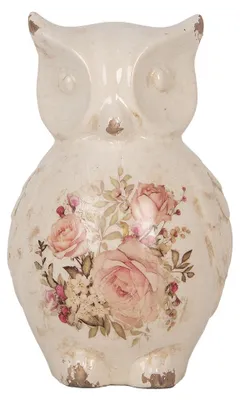 Immagine prodotto di Clayre & Eef figurina decorativa gufo 13x12x21 cm fiori in Vetroceramica beige