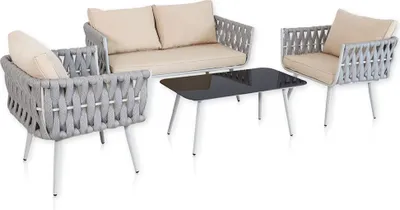 Produktbild von Lycce Terrassenmöbel 4er-Set Sitzgruppe WEAVE outdoor / indoor - geflochten, Farbe:grau
