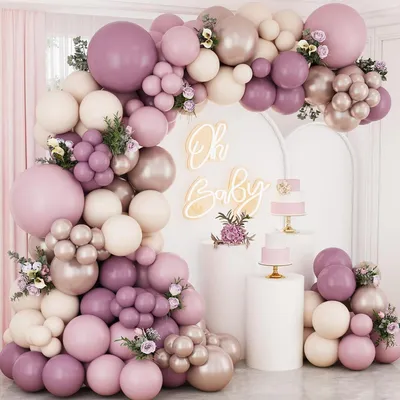 Immagine prodotto di Kit per ghirlande di palloncini, 109 pezzi, nei colori lilla, rosa, bianco, champagne e oro metallizzato, ideale per decorazioni di feste