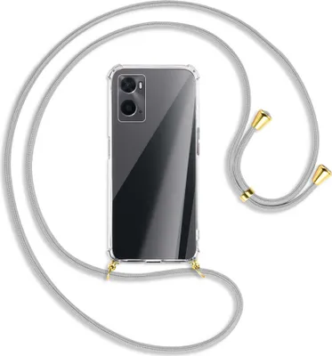 Produktbild von Handykette Backcover-Schutzhülle mit Band (Metall goldfarben) für Oppo A76 - silbergrau