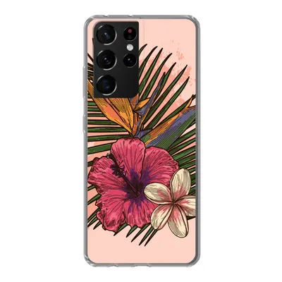 Produktbild von MuchoWow® Handyhülle Schutzhülle Hülle für Samsung Galaxy S21 Ultra Blumen - Tropisch - Rosa Silikon Softcase Handy Hülle - Mobiltelefon