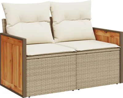 Produktbild von vidaXL Gartensofa mit Kissen 2-Sitzer Beige Poly Rattan