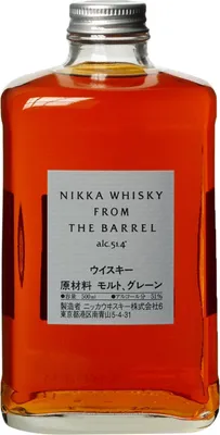 A bottle of Nikka From the Barrel whisky against a white background.