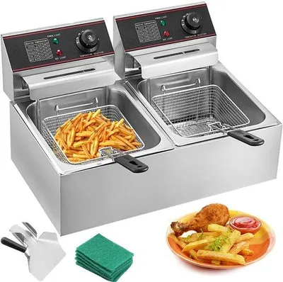 Obrázek produktu pro Elektrická fritéza – 12 l – 5000 W – nerezová ocel – nastavitelný termostat – pro gastronomii a domácí použití