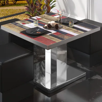 Produktbild von BM | Bistro Loungetisch | B:T:H 80 x 80 x 41 cm | Vintage Bunt / Edelstahl | Bistro Tisch Loungetisch