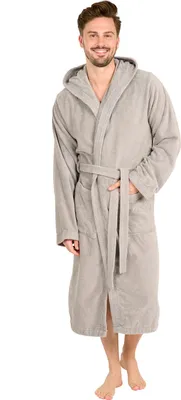 Immagine prodotto di Accappatoio Blumtal da uomo, morbido accappatoio da uomo con cappuccio in 100% cotone con cappuccio foderato e vellutata spugna velour,  Oeko-TEX®, taglia L, grigio