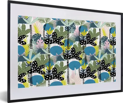 Produktbild von MuchoWow® MuchoWow® Gerahmtes Poster Blätter - Dschungel - Muster 60x40 cm - Poster mit zchwarzem Bilderrahmen - Schlafzimmer - Plakat in Rahmen - Drucken