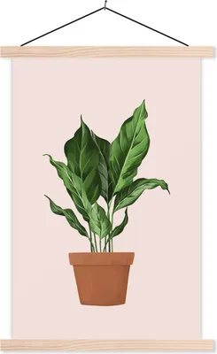 Produktbild von MuchoWow® Textilposter Pflanze - Blumentopf - Pastell 40x60 cm mit holzfarbenen Rahmen - Poster