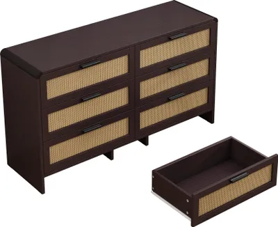 Produktbild von okwish Sideboard Kommode Aufbewahrungsschrank mit 6 Schubladen aus Rattan, Schminktisch für Wohnzimmer, Schlafzimmer und Küche,Braun
