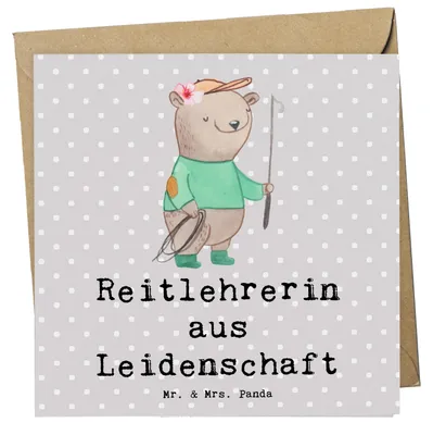 Produktbild von Mr. & Mrs. Panda Glückwunschkarte Reitlehrerin Leidenschaft - Grau Pastell - Geschenk, faltkarte, Grußkarte, doppelkarte, Klappkarte, anlasskarte